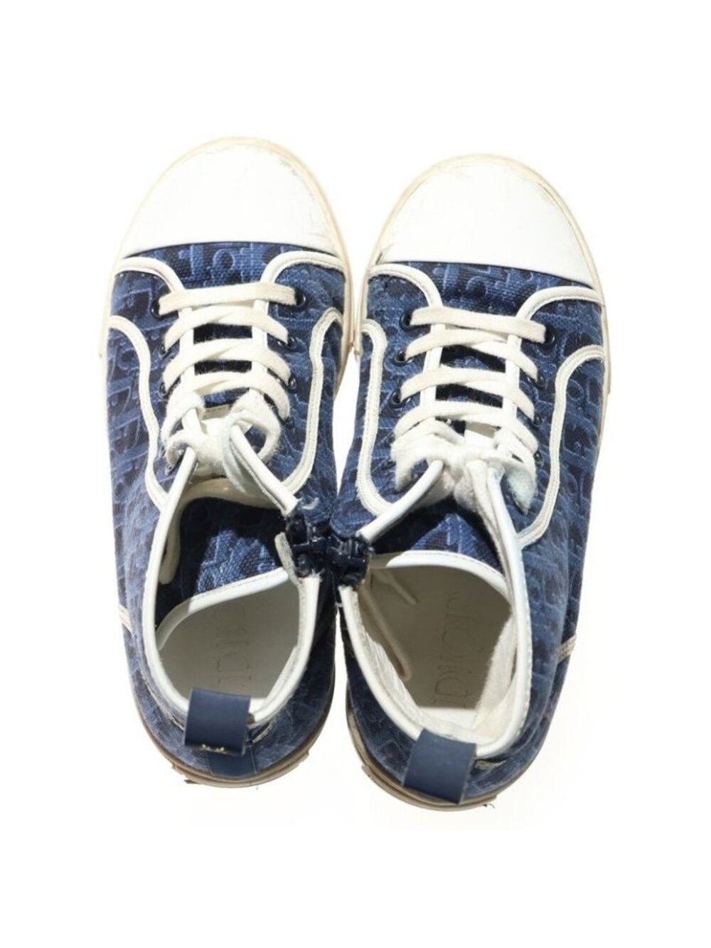 Dior Oblique Pattern Canvas Leather Lace Up High Cut Shoes Sneakers Navy - Picture 4 of 6